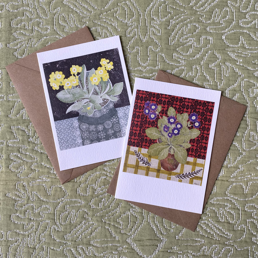 Angie Lewin Notecards - Auriculas