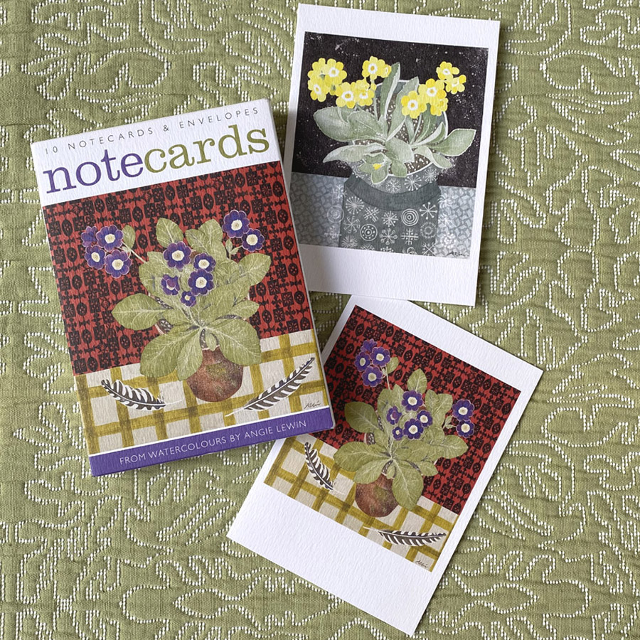 Angie Lewin Notecards - Auriculas