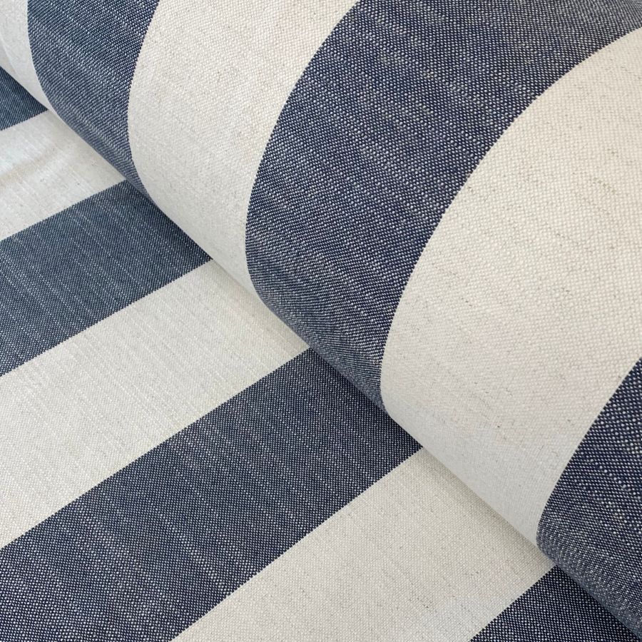 wide striped fabric in indigo