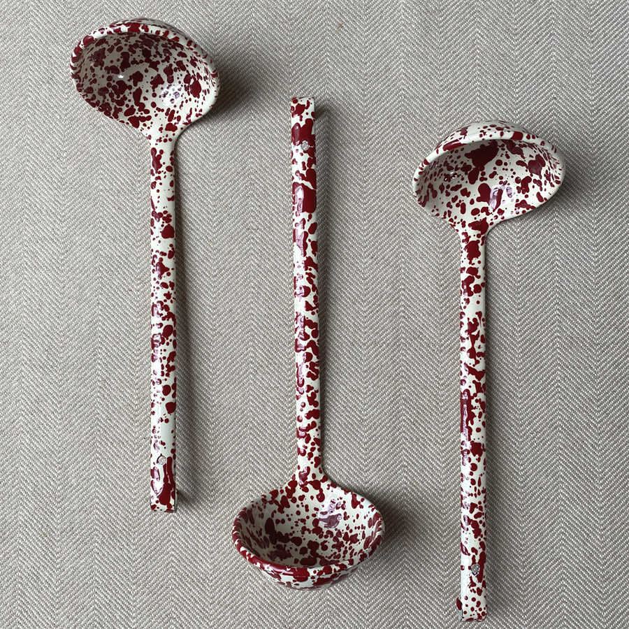 Enamelware Ladle - Burgundy and Cream