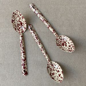 Spattered Enamelware slotted spoons in Burgundy & Cream
