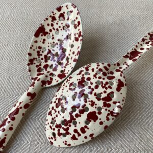 Enamelware Slotted Spoon - Burgundy and Cream - Image 2