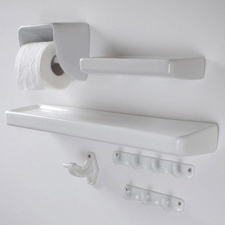White Ceramic Bathroom Hook Quadruple