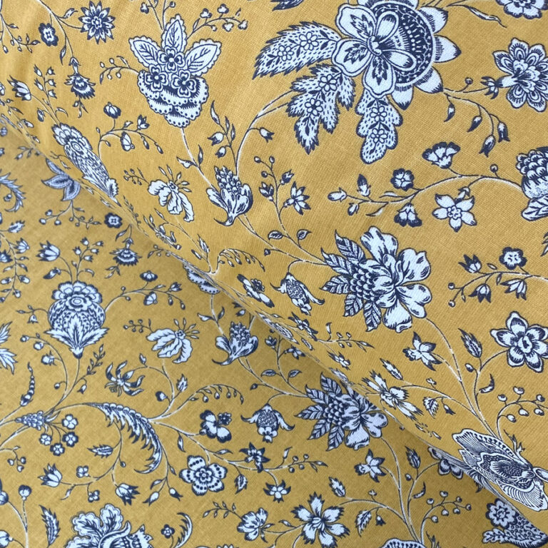 Dianthus Cotton Print-Mustard - Image 1