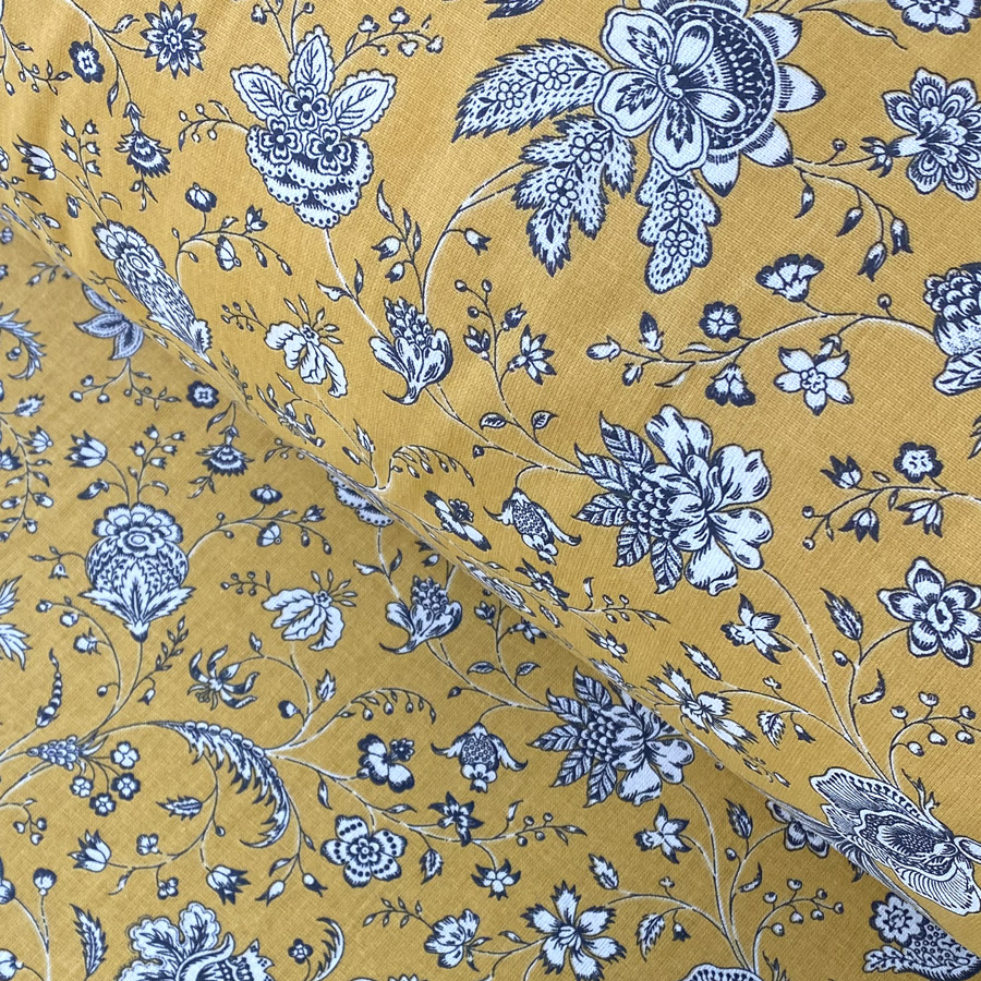 Dianthus Cotton Print-Mustard