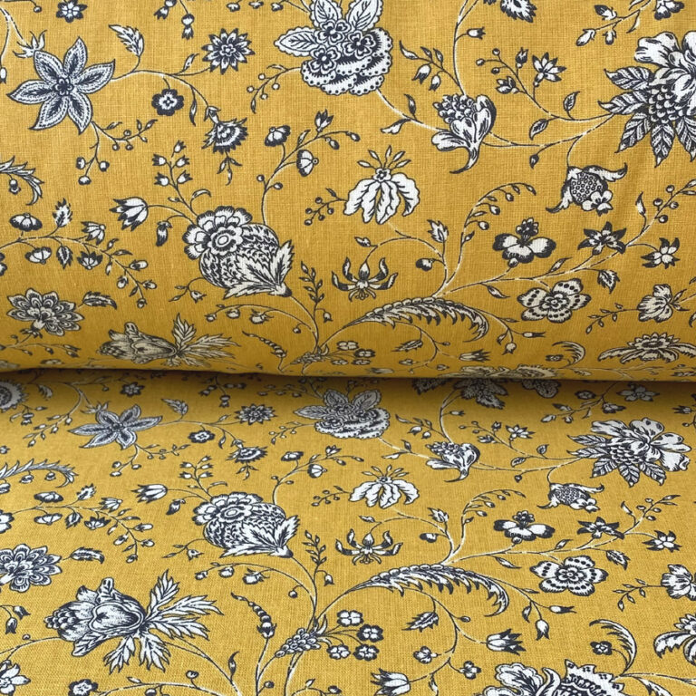 Dianthus Cotton Print-Mustard - Image 3