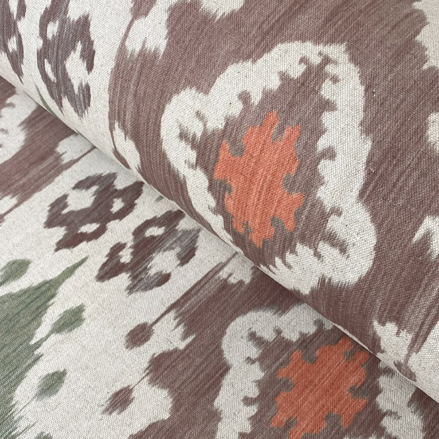 Extra Wide Fabric with Ikat design in greens & browns