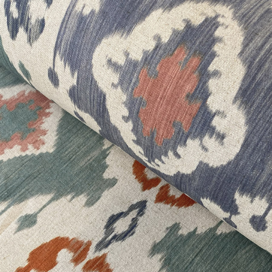 Ikat style Extra Wide Fabric in blue, red and green