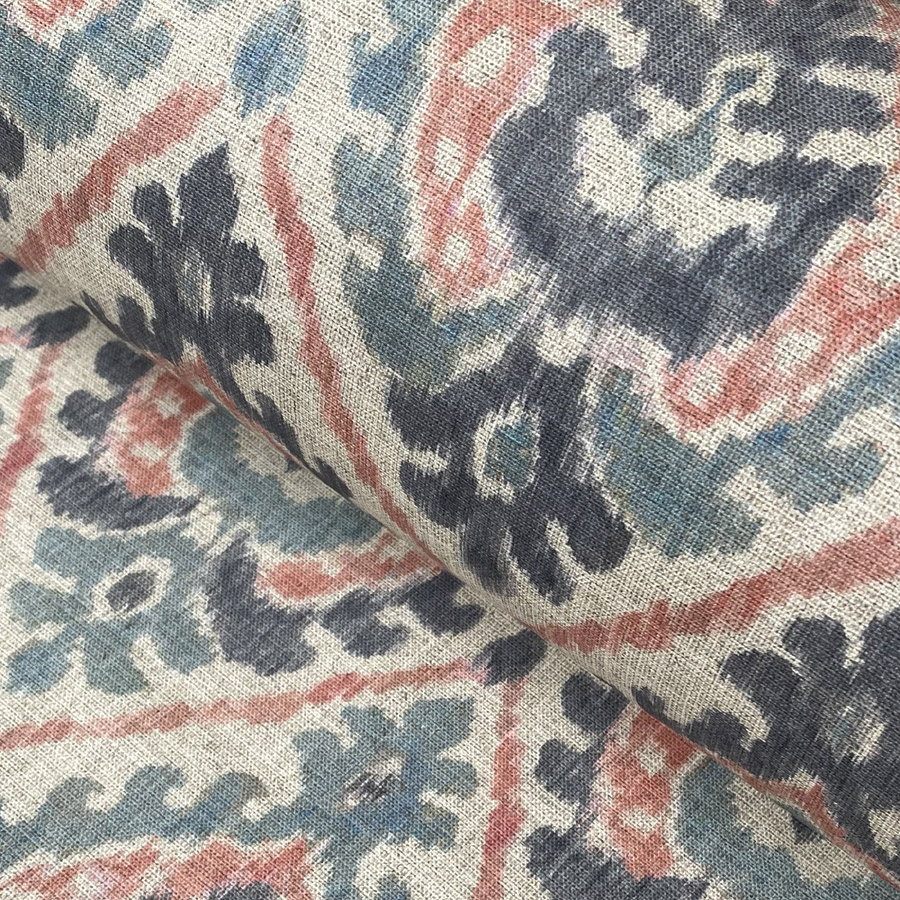 Extra Wide Ikat Fabric in blue and pink