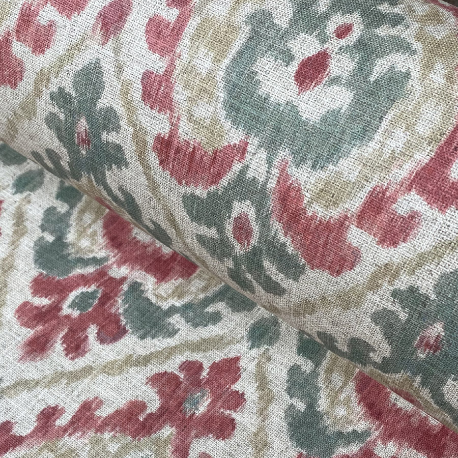 Extra Wide Ikat Fabric in green and red
