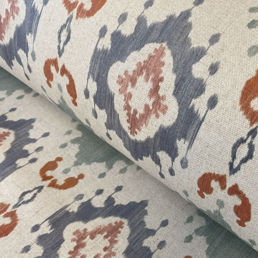 extra wide ikat design fabric in blue
