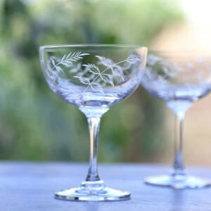 Pair of Crystal Champagne Saucers - Fern Design