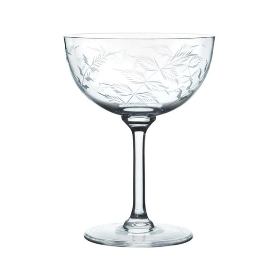 Pair of Crystal Champagne Saucers - Fern Design