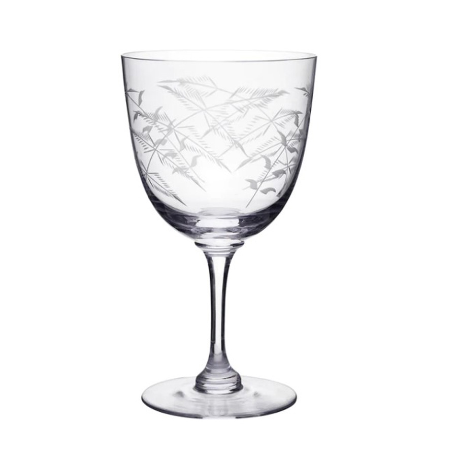 Set of Six Crystal Wine Glasses - Fern Design
