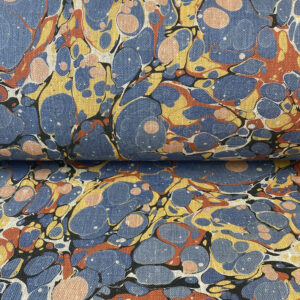 Marbled Fabric, Marbled linen in blue
