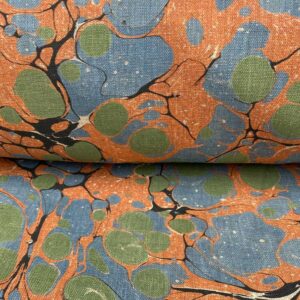 Marbled Fabric, Marbled linen in orange and green
