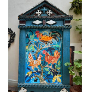 Mark Hearld Original Collage in a Large Antique Frame - Bantams in Damson Tree - Image 1