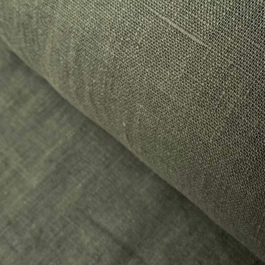 Deep olive green washed linen fabric