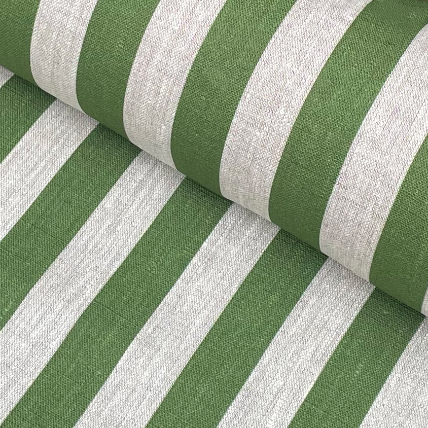 Stripe Linen Fabric in Leaf Green