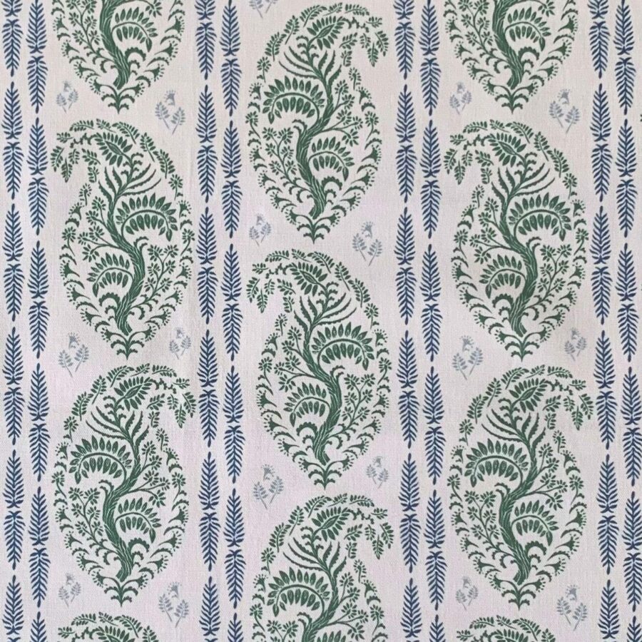 Larisa Stripe Ivory - Leaf Green and Indigo