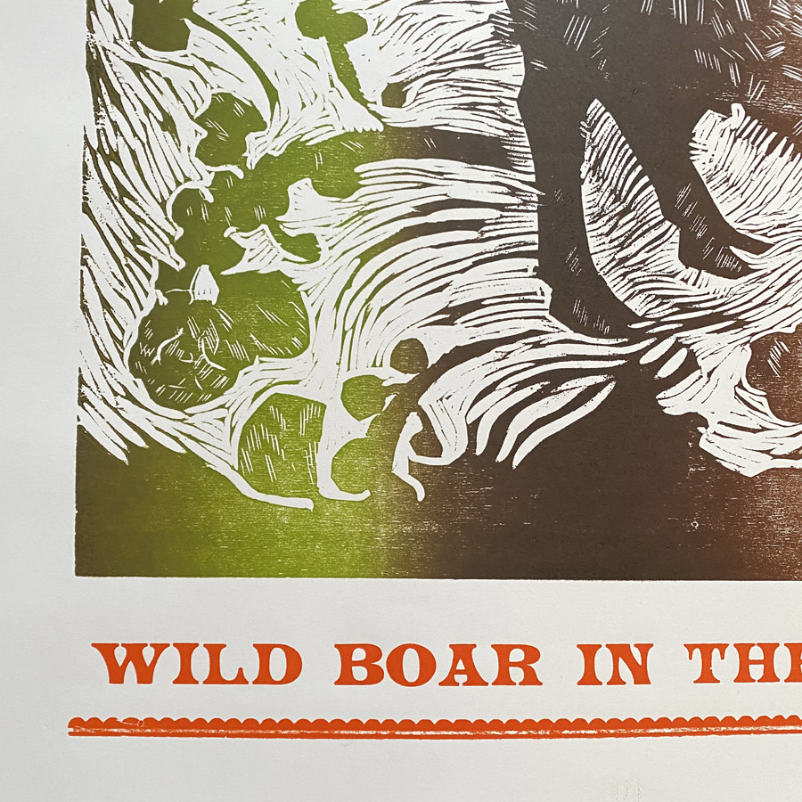 Wild Boar in the Brussel Sprouts, Letterpress Poster Jen Whiskerd