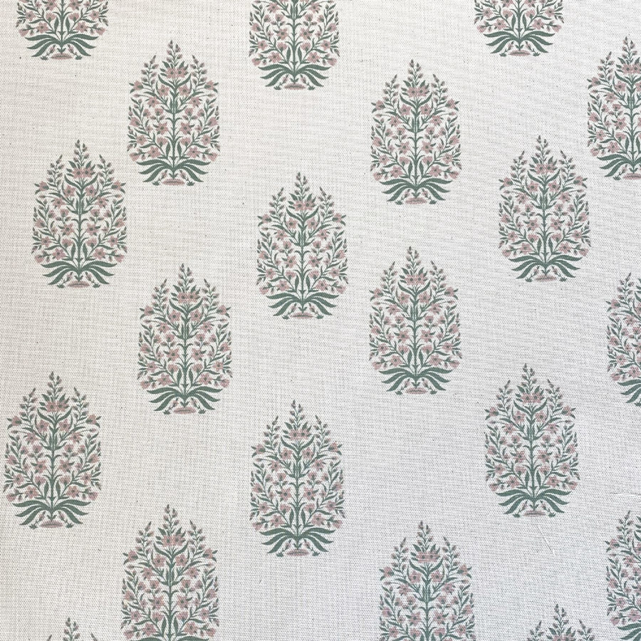 Kamala on Ivory - Soft Green and Carnation Pink