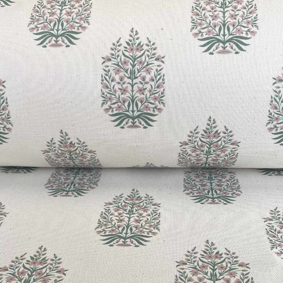 Kamala on Ivory - Soft Green and Carnation Pink