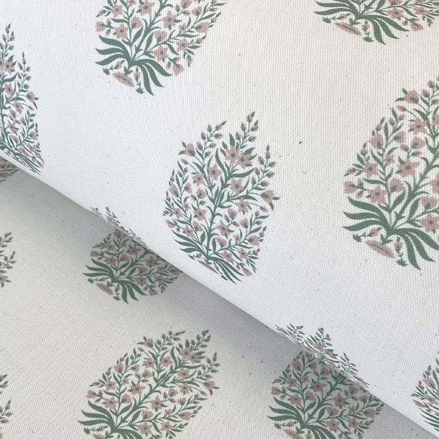 Kamala on Ivory - Soft Green and Carnation Pink