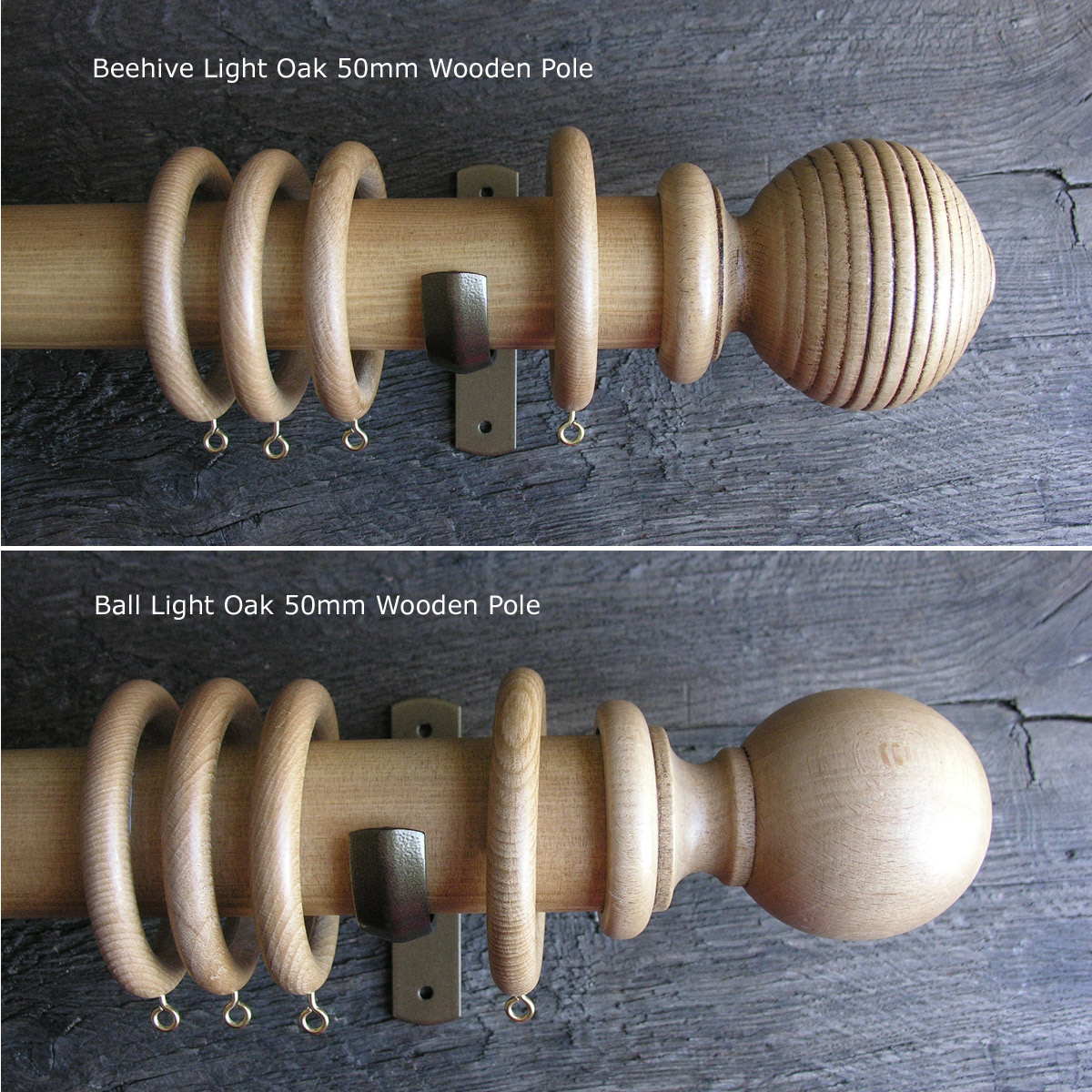 50mm Wooden Curtain Pole Set - Light Oak Finish - Image 1