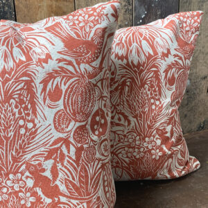 Squirrel and Sunflower Cushion - Brick Red - Image 4