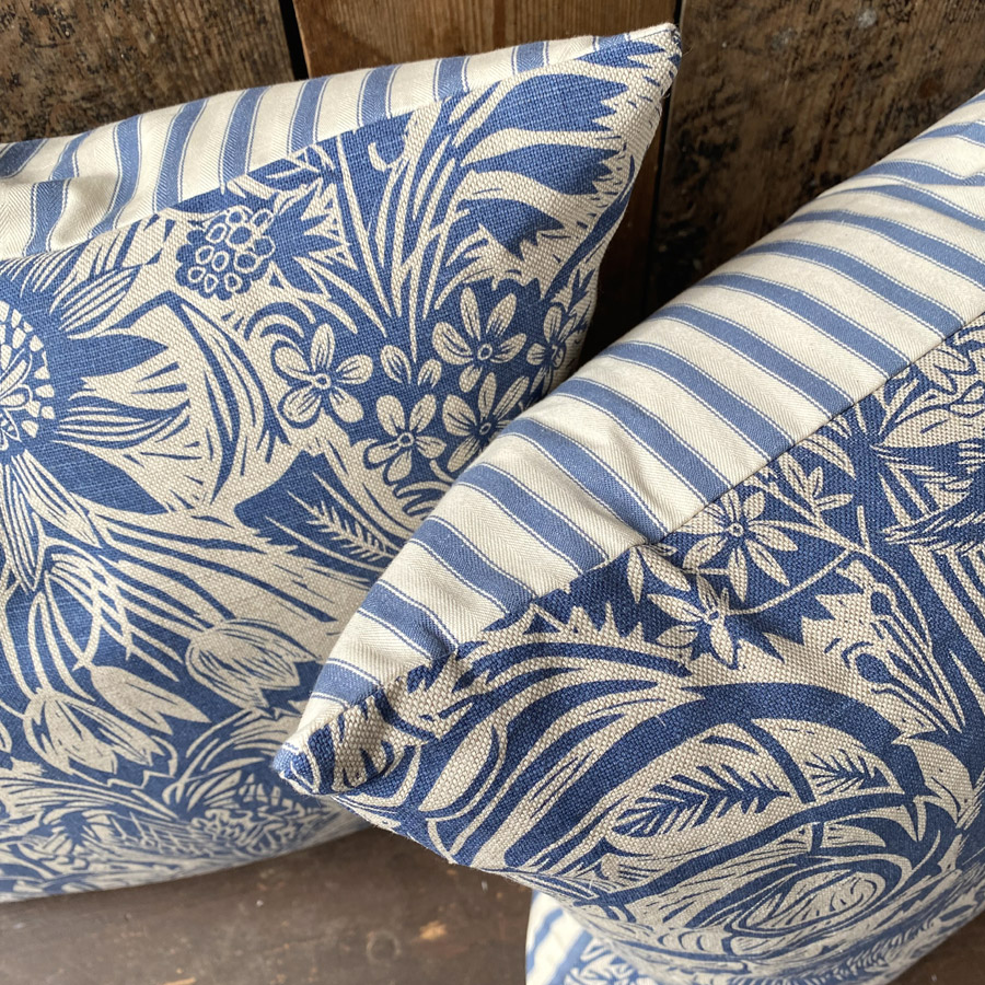 Squirrel and Sunflower Cushion - Indigo