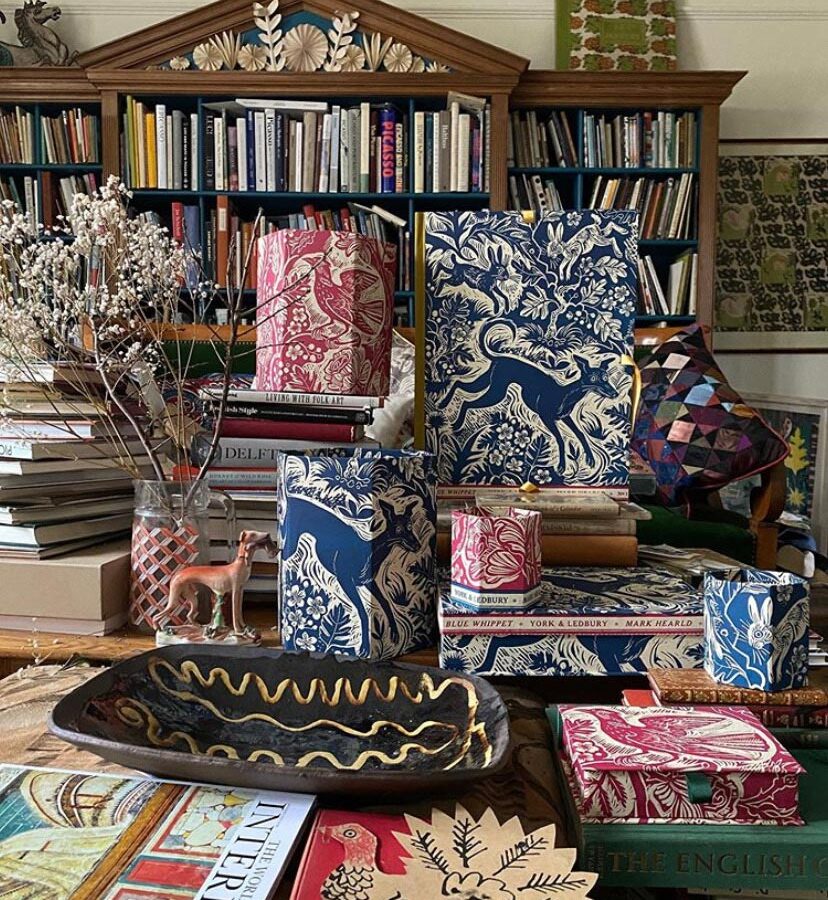 Mark Hearld Blue Whippet Waste Paper Bin