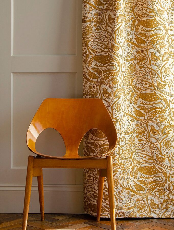 Mark Hearld Wren - Ochre Heavyweight Linen