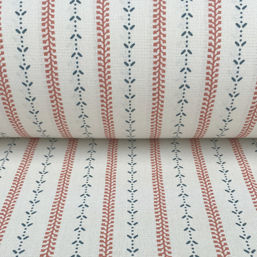 Maya Stripe Ivory - Indigo and Coral