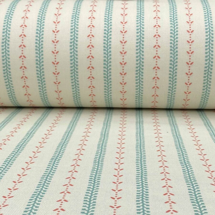 Maya Stripe Ivory - Seagreen and Coral