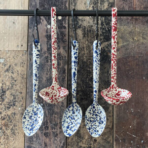 Enamelware Large Serving Spoon - Navy and Cream - Image 3