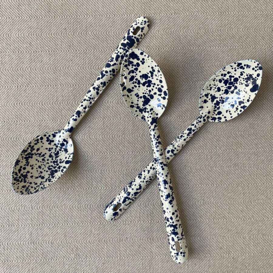 Trio of Navy splatterware enamel spoons