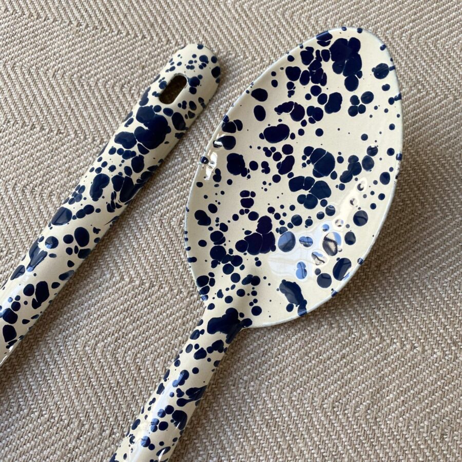 Enamelware Large Serving Spoon - Navy and Cream