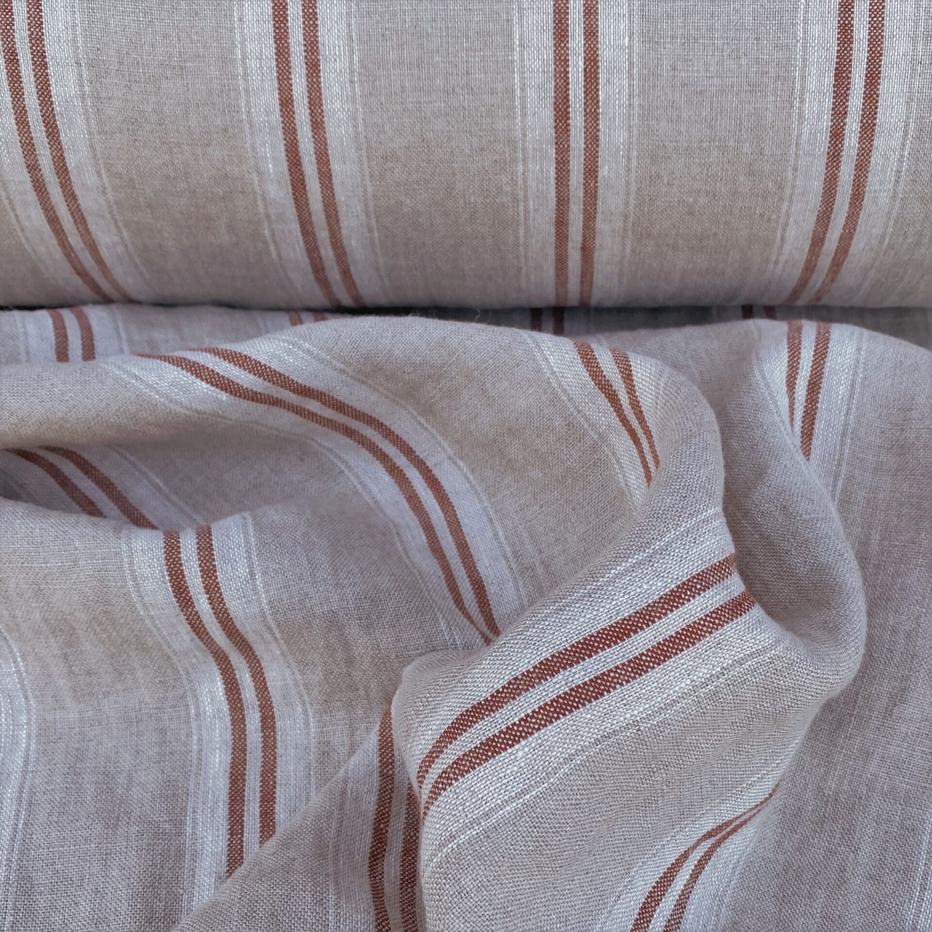 Linen Striped Fabric Red