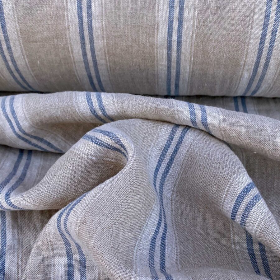 Washed Linen Oland Stripe - Denim Blue