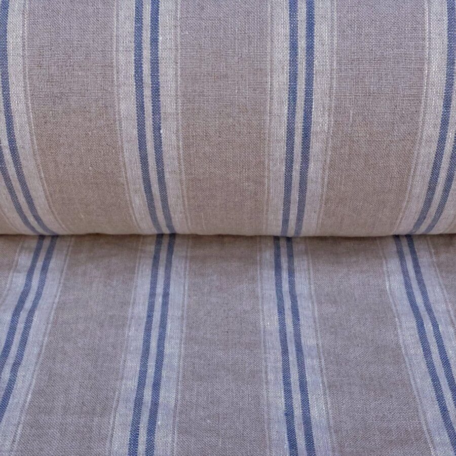 Washed Linen Oland Stripe - Denim Blue