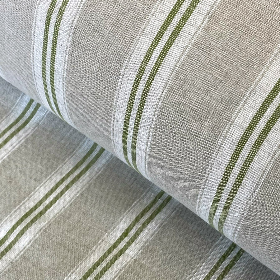 Washed Linen Oland Stripe - Grass Green