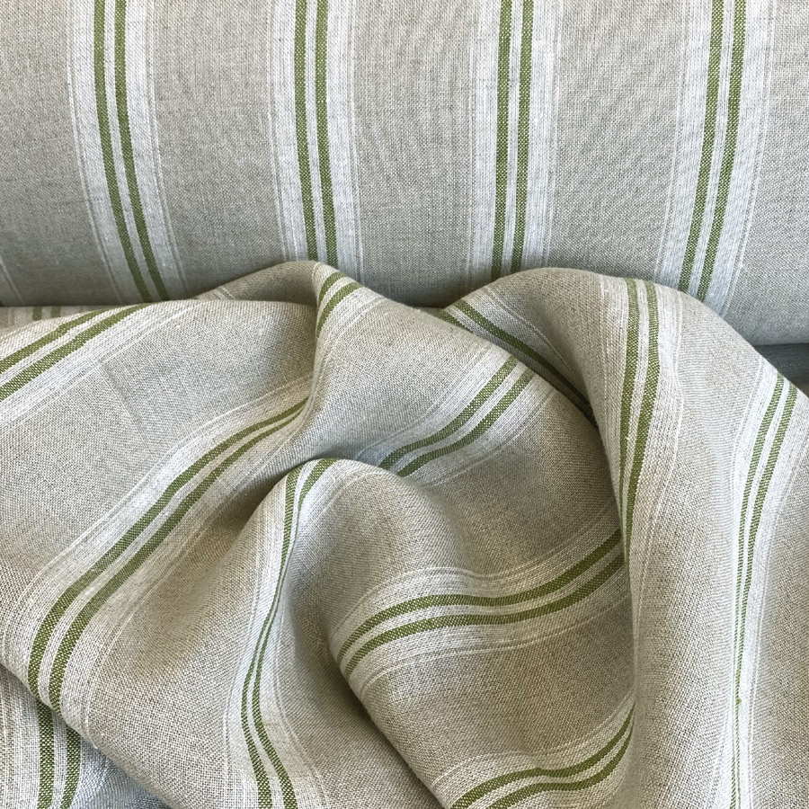 Washed Linen Oland Stripe - Grass Green