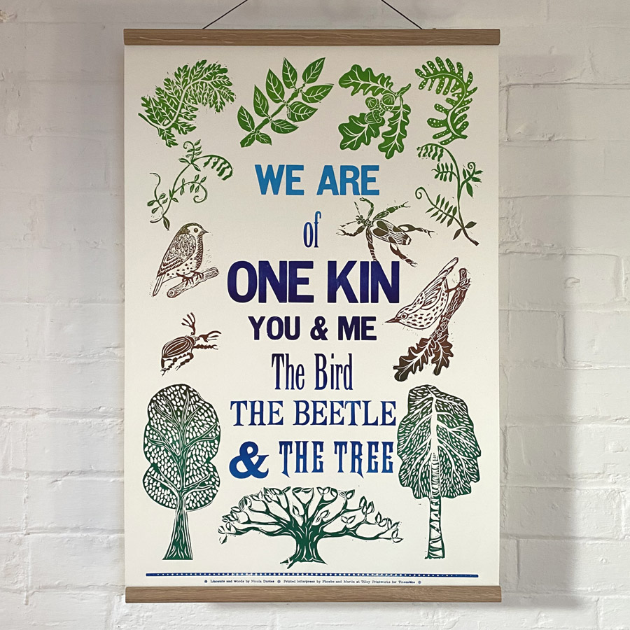 One Kin Letterpress Poster - Nicola Davies
