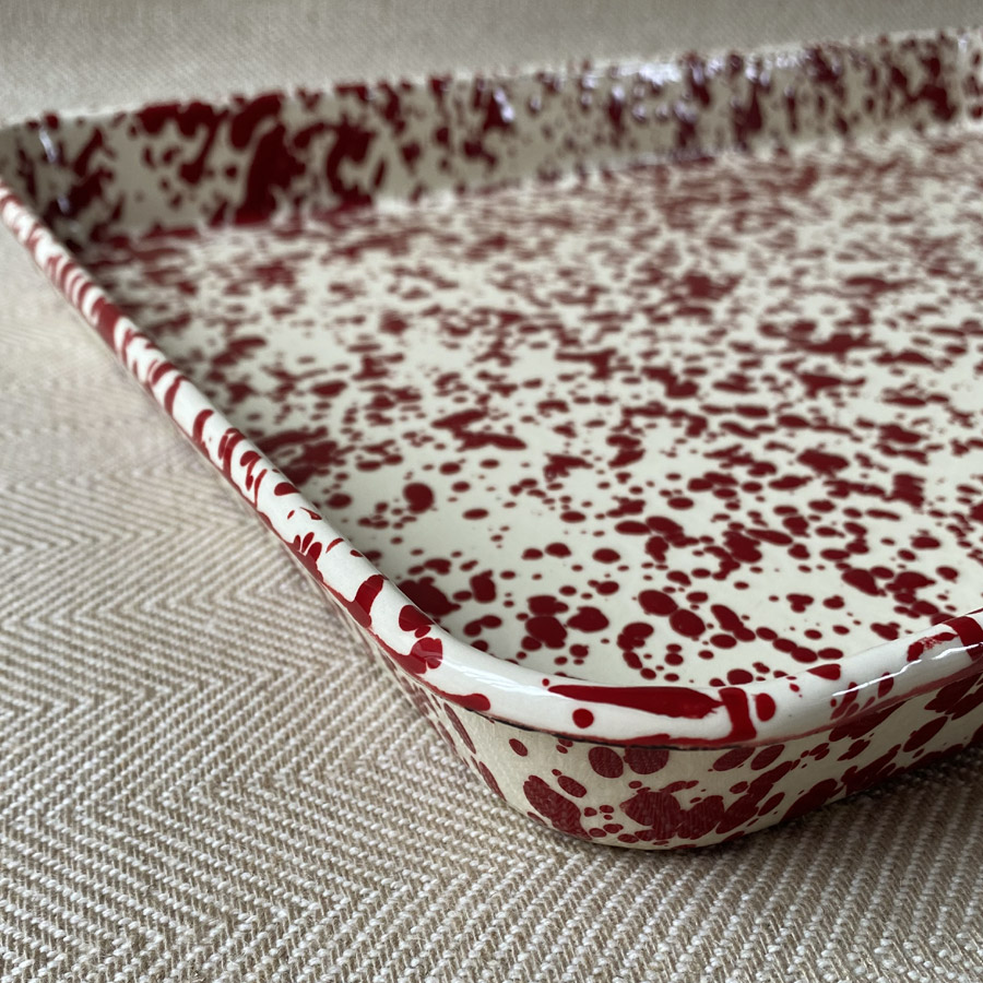 Enamelware Rectangle Tray - Burgundy and Cream