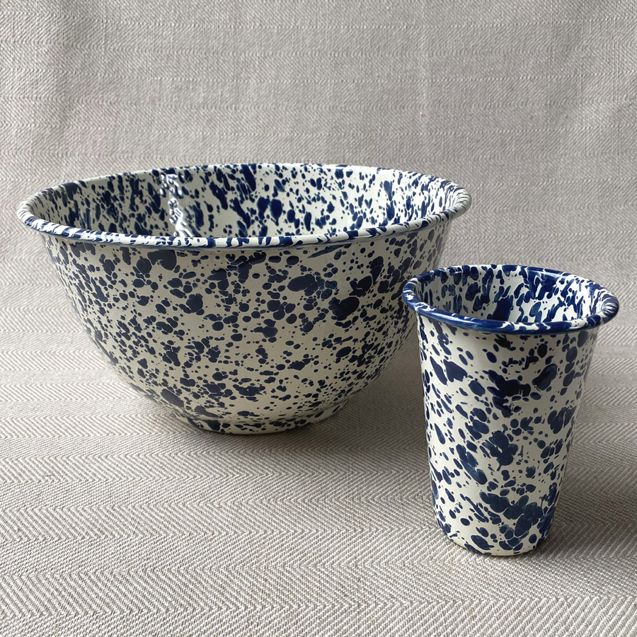 Enamelware Large Salad Bowl - Navy and Cream