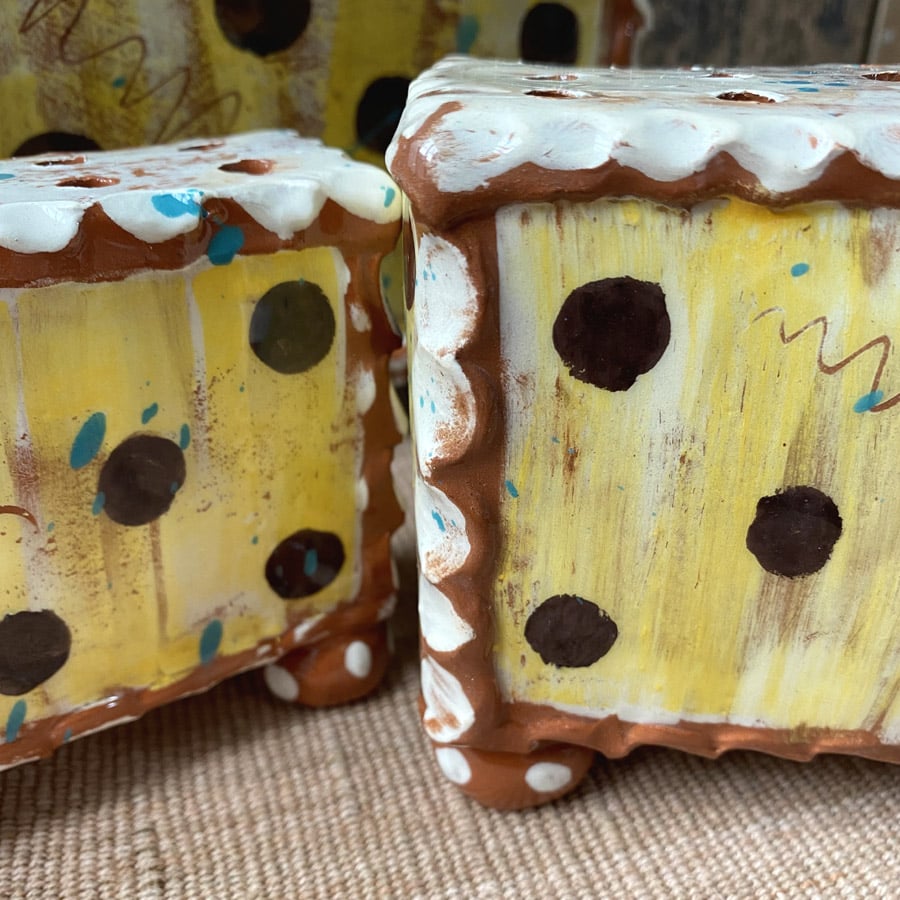 Sarah Monk Ceramic Flower Brick - Yellow Spotty