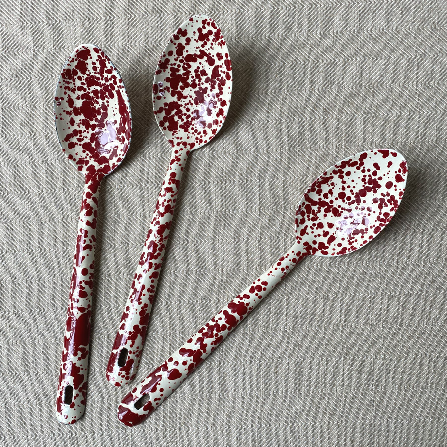 Spattered Enamelware spoons in Burgundy & Cream