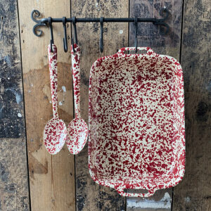 Enamelware Large Serving Spoon - Burgundy and Cream - Image 2