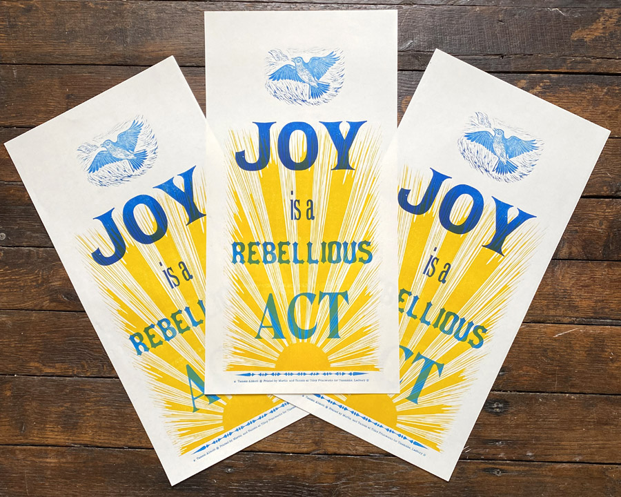 Joy Letterpress Poster by Tamsin Abbott